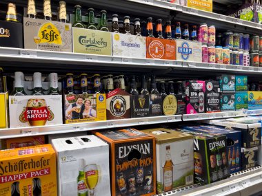 Mill Creek, WA USA - circa November 2022: Close up view of a selection of craft bers for sale inside a Town and Country Market