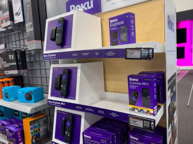 Lynnwood, WA USA - circa December 2022: Close up view of Roku products for sale inside a Best Buy retail store.