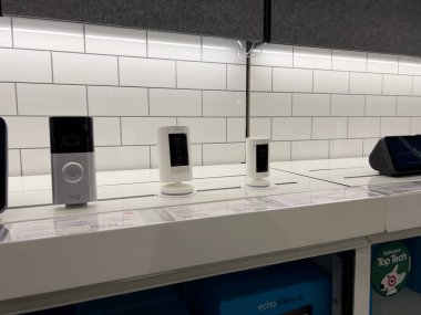 Lynnwood, WA USA - circa December 2022: Close up view of security cameras for sale inside a Target retail store.