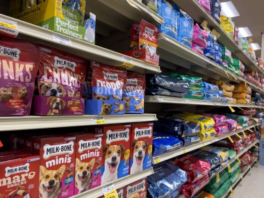 Lynnwood, WA USA - circa August 2022: Close up view of dog treats for sale inside a grocery store.
