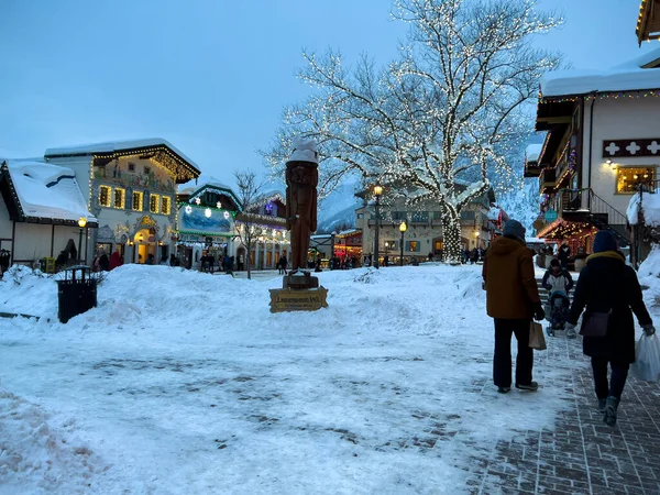 stock image Leavenworth, WA USA - circa December 2022: View of a statue in downtown Leavenworth at night.