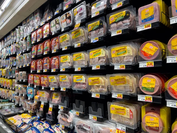 stock image Lynnwood, WA USA - circa February 2023: Angled view of sandwich meat for sale inside a QFC grocery store.