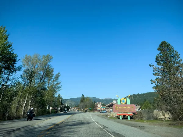 stock image Leavenworth, WA USA - circa April 2023: Wide view of the the village of Leavenworth in late spring.