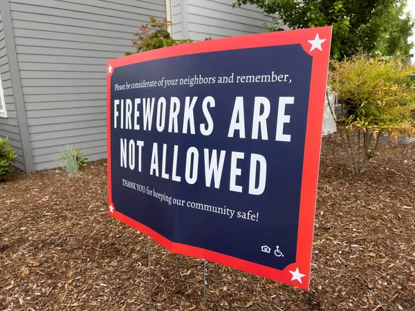 stock image No Fireworks sign within an apartment complex before the Fourth of July holiday celebrations.