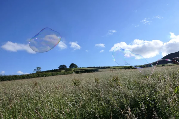 Giant Zeep Bubble Met Een Bubble Wand Een Veld Zomer — Stockfoto