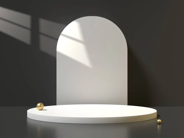Weißes Podium Dunklen Raum Mit Schatten Aus Dem Fenster Darstellung lizenzfreie Stockbilder