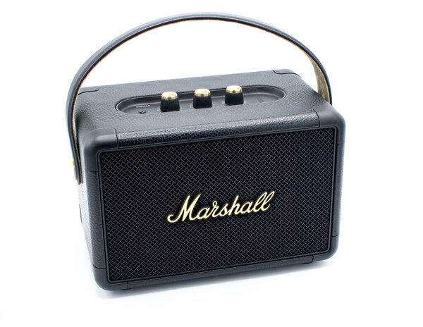 Marshall kilburn 2 retro guitar amp style bluetooth speaker popular luxury high end musical gadget isolated on white background, Florida USA Oct 14, 2023