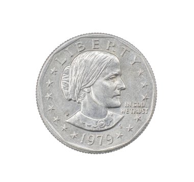 1979 P FG Susan B. Anthony Dollar front obverse side. First circulating US coin to feature a woman, produced 79-81 and 99. Depicts suffragist Susan B. Anthony. Perfect for Women Rights discussions. clipart