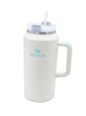 Ocala, FI 1-21-2024 Green Stanley Quencher H2.0 Flowstate Tumbler 64 Oz Duvar yalıtımlı paslanmaz çelik suyu veya favori buzlu içeceği saatlerce soğuk tutar. beyaz arkaplanda izole