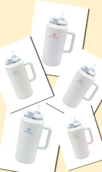 Ocala, FI 1-21-2024 Stanley Quencher H2.0 Flowstate Tumbler 64 Oz Duvar Vakumlamalı paslanmaz çelik suyu ya da favori buzlu içeceği soğuk tutar. Beş renk. beyaz arkaplanda izole