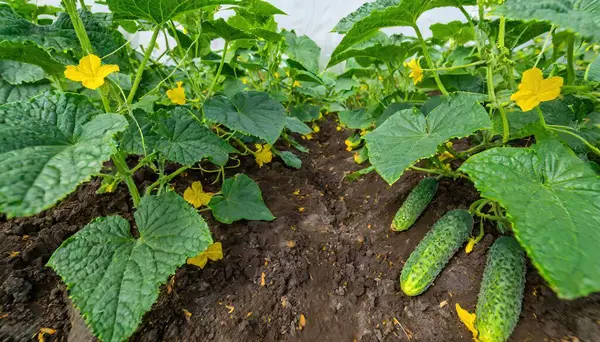 Огірок Кукурудза Молодий Ніжний Овоч Зеленим Листям Росте Поживному Багатому Стокова Картинка