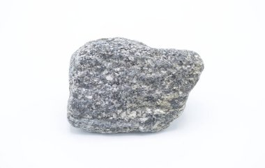 Diorite is an intrusive igneous rock composed principally of the silicate minerals plagioclase feldspar (typically andesine), biotite, hornblende, and sometimes pyroxene, isolated on white background clipart