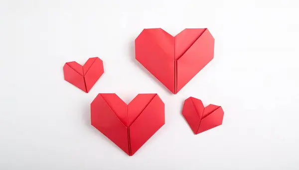 Valentines Day Heart Concept Origami Isolated White Background Red Paper — Stock Photo, Image