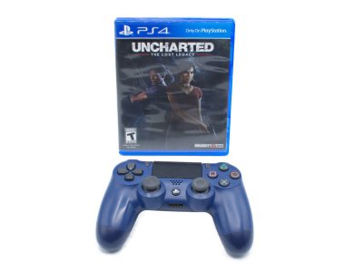 Ocala, FL 4-27-2024 Uncharted the lost legacy video game by Naughty dog on Sony Playstation four 4 PS4 console with two women Chloe and Nadine holding guns on cover, isolated on white background clipart