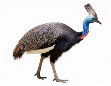 Güney cassowary - Casuarius casuarius - yaşayan en uzun üçüncü ve en ağır ikinci kuş, sadece devekuşu ve devekuşundan daha küçük. beyaz arkaplanda izole