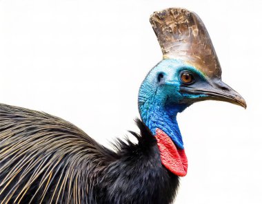 Güney cassowary - Casuarius casuarius - yaşayan en uzun üçüncü ve en ağır ikinci kuş, sadece devekuşu ve devekuşundan daha küçük. beyaz arkaplanda izole