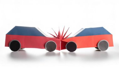 Araba kazası. Araba kazası. Kişisel yaralanma. Avukat kavramı. Kağıt origami.