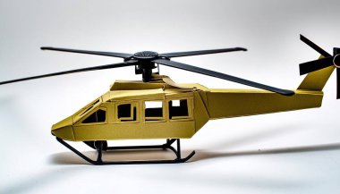 Kara Şahin stili askeri helikopter ve bronz kum renginde tasarım. Askeri savaş konsepti kağıt origami beyaz arka planda kopyalanmış. sanat ve zanaat kavramı