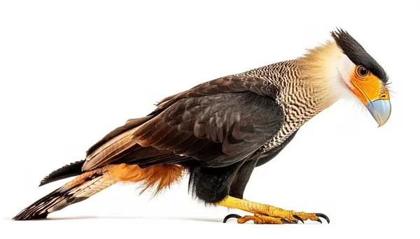 stock image crested caracara or Mexican Eagle - Caracara plancus - is a bird of prey in the falcon family. Common in South Florida through Mexico and Central, South America. Isolated on white background