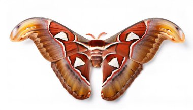 giant Atlas moth - Attacus atlas - is a large saturniid moth endemic to the forests of Asia and is one of the largest moth species in the world isolated on white background top dorsal view clipart