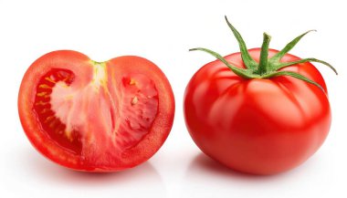 Vine ripe beefsteak beef steak red tomato - the edible berry of the plant - Solanum lycopersicum - ready to be cut, cooked and eaten or used as an ingredient in cooking. isolated on white background clipart