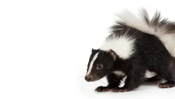 stock image striped skunk - Mephitis mephitis - of live across much of North America possess highly developed musk filled scent glands to ward off predators. Isolated on white background with copy space