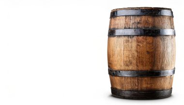 Large wooden barrel, keg or cask for alcohol drinks containing whiskey, beer or wine, spirits. isolated on white background with copy space.  used to transport nails, gunpowder, or other liquids clipart