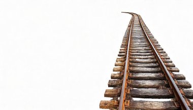 Railway railroad train track or permanent way is the structure on a railway or railroad consisting of the rails, fasteners, railroad ties and ballast plus the underlying subgrade. Isolated on white clipart