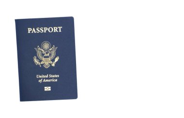 United States of America passport is an official travel document issued by a government that certifies a persons identity and nationality for international travel. Isolated on white with copy space clipart