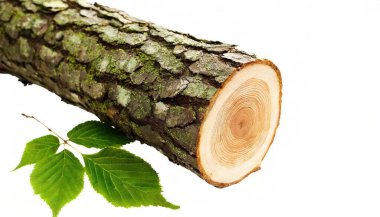 Alder are trees that compose the genus Alnus in the birch family Betulaceae. Wood log, leaf or leaves showing inside growth rings, used for making planks for building homes or structures. Isolated clipart