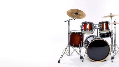 Drum set or kit, is a collection of drums, cymbals, an instrument set up to be played by one person with drumsticks or special wire or nylon brushes and uses their feet to play a hi hat and bass drum clipart