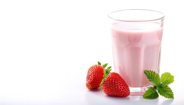 Strawberry Flavored milk is a sweetened dairy drink made with milk, sugar, flavorings, and sometimes food colorings. Isolated on white background with copy space clipart