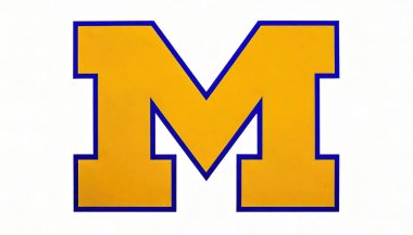 11-3-24 Ann Arbor. University of Michigan Wolverines Block M in yellow maize main color with dark blue outside edge border. isolated on white background clipart