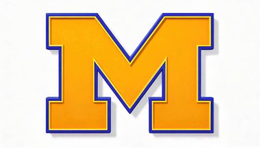 11-3-24 Ann Arbor. Michigan Üniversitesi Wolverines M bloğu sarı mısır ana renginde koyu mavi kenar sınırında. beyaz arkaplanda izole