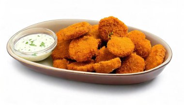 Kızarmış yeşil domates genellikle Amerika Birleşik Devletleri 'nde bulunan ve mısır unu ile kaplanmış ve çiftlik sosuyla servis edilen olgunlaşmamış yeşil domateslerden yapılan bir mutfak tabağıdır. Beyaz arkaplanda izole