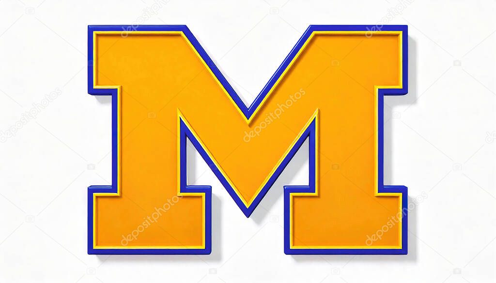 11-3-24 Ann Arbor. University of Michigan Wolverines Block M in yellow maize main color with dark blue outside edge border. isolated on white background