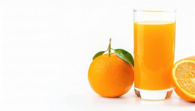 Taze sıkılmış portakal suyu ya da bol miktarda C vitamini, meyve suyu parçalı folik asit ya da hamuru vardır. Kopya alanı olan beyaz bir arkaplanda izole edilmiş. Kan, göbek, Valencia, mandalina veya mandalina