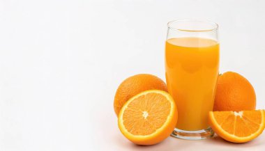 Taze sıkılmış portakal suyu ya da bol miktarda C vitamini, meyve suyu parçalı folik asit ya da hamuru vardır. Kopya alanı olan beyaz bir arkaplanda izole edilmiş. Kan, göbek, Valencia, mandalina veya mandalina