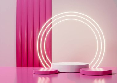 Pembe en iyi reklam podyumu 3D illüstrasyon.