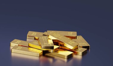 Altın ve gümüş külçeler. altın arkaplan, 3d oluşturma