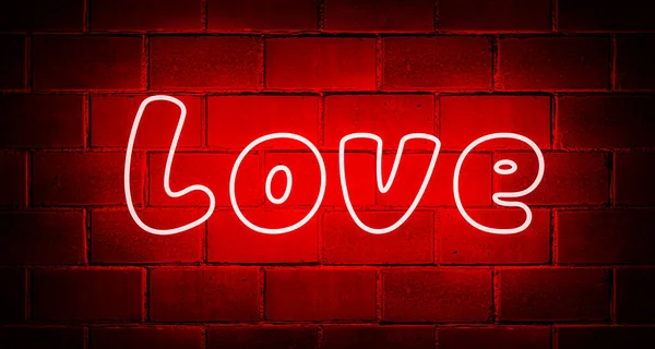 Kærlighed Neon Tekst Ordet Kærlighed Valentinsdag Med Vintage Væg Baggrund - Stock-foto