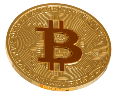 Altın Bitcoin siyah arkaplanda izole.