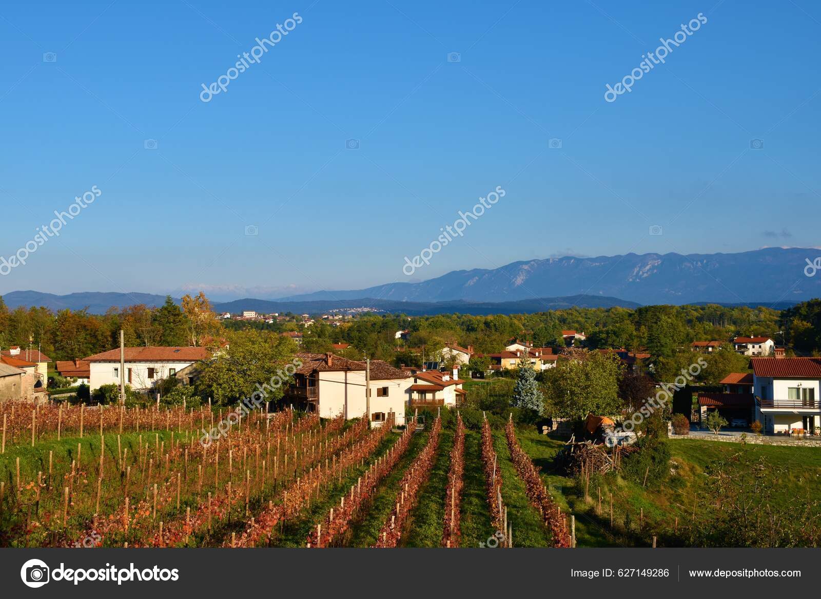 View Buildings Dutovlje Village Karst Plateau Primorska Slovenia Red ...