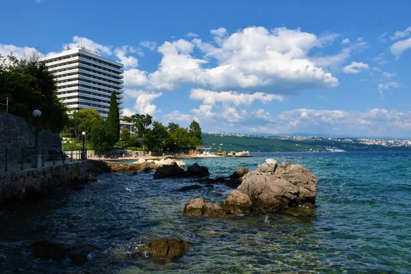 Rivage Mer Adriatique Dans Ville Opatija Avec Hôtel Côté Rivage — Photo