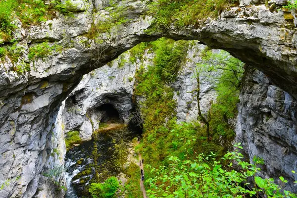 Pohled Zelské Jame Pod Malým Přírodním Mostem Krasové Formace Rakově Stock Fotografie