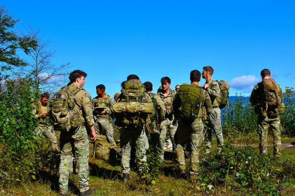 Galetovec, Slovenya - 29 Eylül 2024: Ordu üniformalı askerler grubu