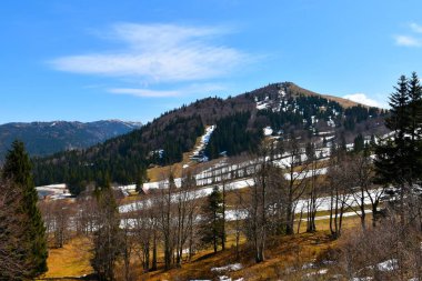 Slovenya 'nın Gorenjska kentindeki Soriska planinasının üzerindeki Lajnar Tepesi manzarası