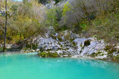Hırvatistan 'ın Istria kentindeki Buzet kanyonunda turkuaz renkli göl
