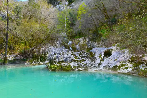 Hırvatistan 'ın Istria kentindeki Buzet kanyonunda turkuaz renkli göl