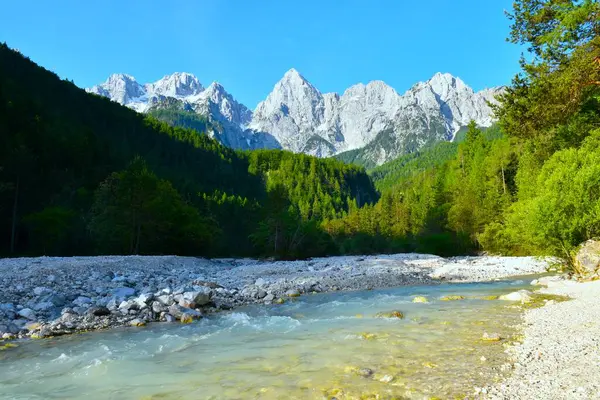 Julian Alpleri, Gorenjska, Slovenya ve Martuljek derelerindeki Martuljek sıradağlarının manzarası